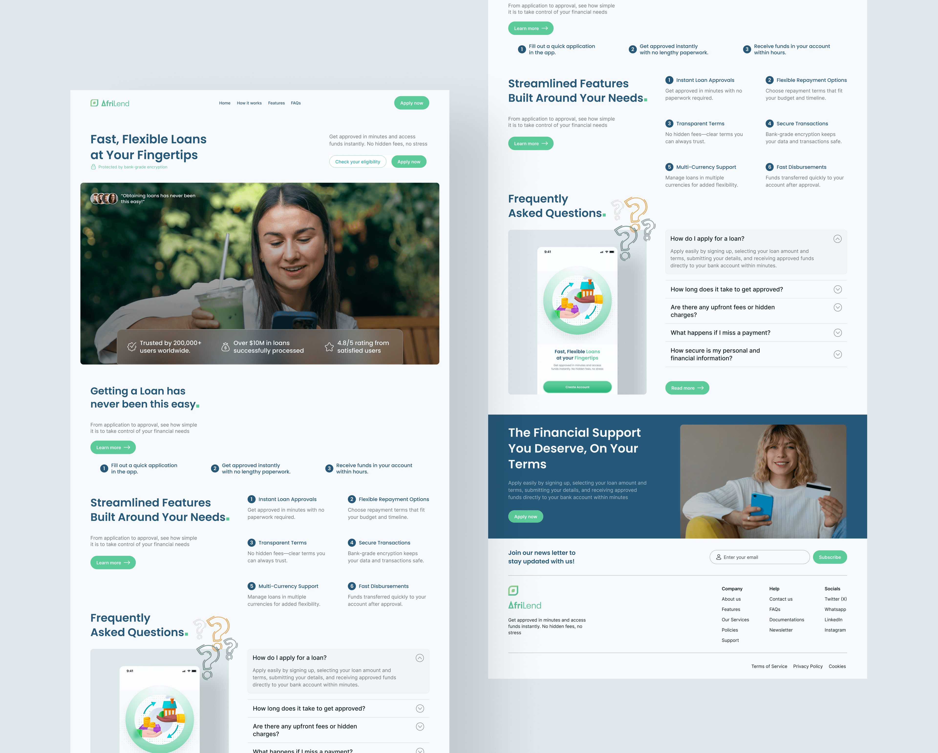 Afrilend - Landing page and mobile screens